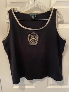 Lauren Ralph Lauren Active - Camiseta sin mangas negra con ribete dorado - Logo en el pecho - Mujer XL - Imagen 1 de 7