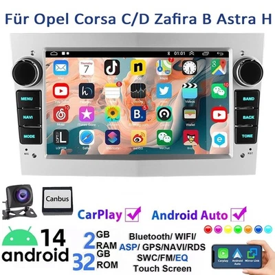 Für Opel Corsa C D Zafira B Astra G H Android14 Apple Carplay Autoradio GPS Navi - Bild 1 von 4