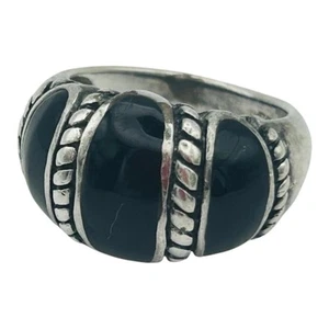 925 Sterling Silver Black Onyx Ring Size 5 Ribbed Dome Vintage Design - Picture 1 of 6