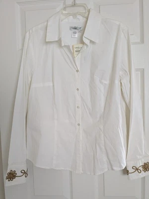 BLUSA COLDWATER CREEK BLANCA, RIBETE DE DESPLAZAMIENTO METÁLICO, TALLA GRANDE, NUEVA CON ETIQUETAS Foto 1 de 4