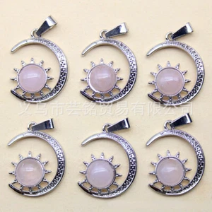 12pcs Natural Rose Quartz Stone Moon Sun Pendants Chakra Reiki Healing Amulet - Picture 1 of 6