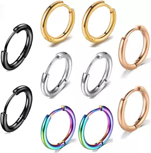 10Pcs/Set 316L Surgical Stainless Steel Hoop Earrings Size 8/10/12/14Mm Men'S Wo - Picture 1 of 7