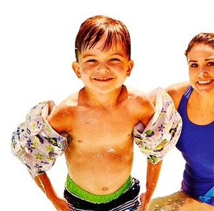 Swim School Dual Chamber Inflatable Kids Arm Floats Grey/Green 30-55 Lbs Level 3 - Picture 1 of 5