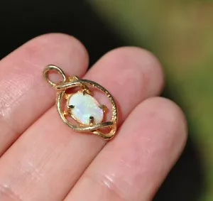 Ciondolo Opale Naturale Oro Solido 14k - Collana Oro Ovale Turbine Alone Oro Giallo - Foto 1 di 4