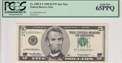 United States Of America, 5 Dollars, 1999, UNC, Fr.1987,  (Star / Replacement ) - Image 1 of 2