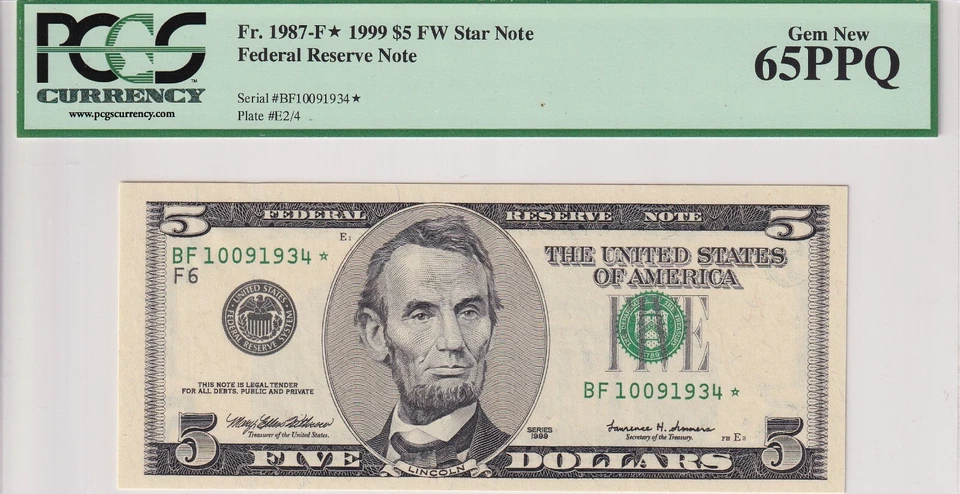 United States Of America, 5 Dollars, 1999, UNC, Fr.1987,  (Star / Replacement ) - Image 1 of 2