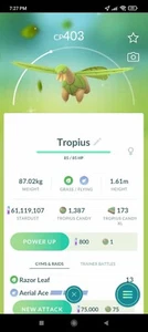 Pokemon Shiny Tropius - TRA'DE 1 mulino Dust GO - Leggi la descrizione - Foto 1 di 1