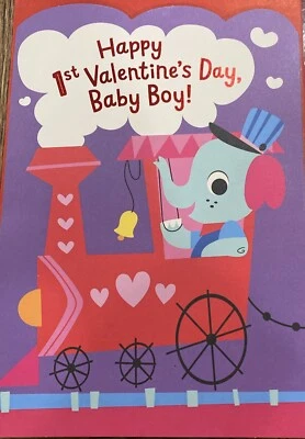 Feliz 1º Dia dos Namorados, Bebê Menino, Trem Grande, Tri Fold, Cartão - Imagem 1 de 4