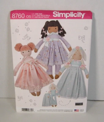 Simplicity 8760 Stuffed 25" Dolls w/Sleeves, Skirt, Pants & Bonnet Pattern Uncut - Image 1 of 2