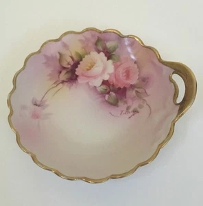 Antike handbemalte Schale Schale lila Goldrand signiert - Bild 1 von 12