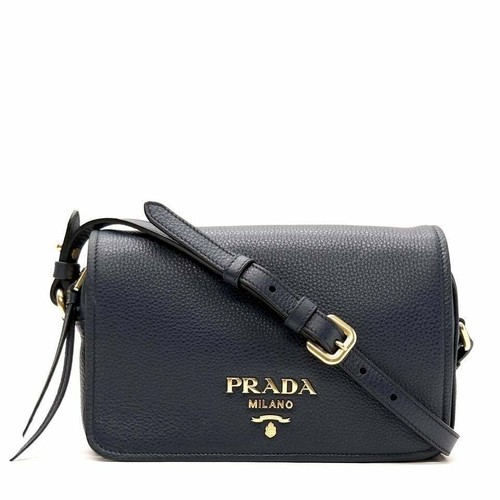 Borsa a tracolla Prada Vitello Phenix Baltico blu in pelle con patta NUOVA