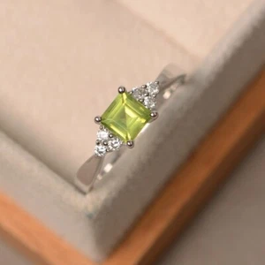 Green Peridot Women Ring Natural Gemstone 925 Sterling Silver Minimal Ring - Picture 1 of 5