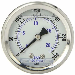 LIQUID FILLED PRESSURE GAUGE 0-300 PSI, 2" FACE, 1/4" BACK MOUNT - Picture 1 of 3
