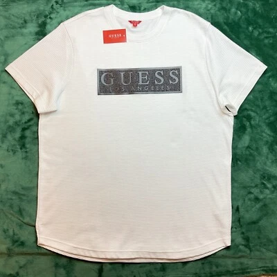 New GUESS Los Angeles Men’s Short Sleeve T-Shirt XXL White w/Black Sequins - Image 1 of 4