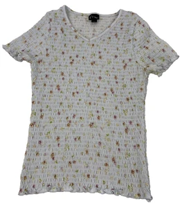 Art Class Girls Floral Smocked Short Sleeve Top, Blue, Size Large 10/12 - Picture 1 of 7