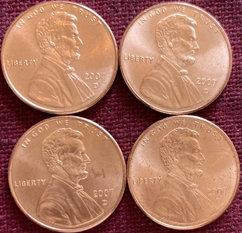 2007-D Uncirculated BU Red Lincoln Memorial Cents - Lot Of Four Cover