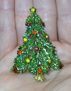 Vintage 1960's Hedy Green MCM Snowy Multi-Color Ornaments Christmas Tree Brooch  - Bild 1 von 2