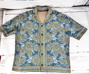 Men's Zara Short Sleeve Cardigan Sunflower Chevron Border Knit Large Button Up - Picture 1 of 9