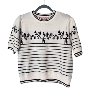 Maglione THML Lyla manica a sbuffo girocollo maglia elasticizzata avorio nero retrò floreale M - Foto 1 di 7