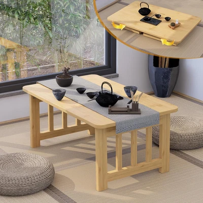 Japanese Folding Floor Coffee Table, Bamboo Foldable Low Table for Sitting on th - Image 1 of 4
