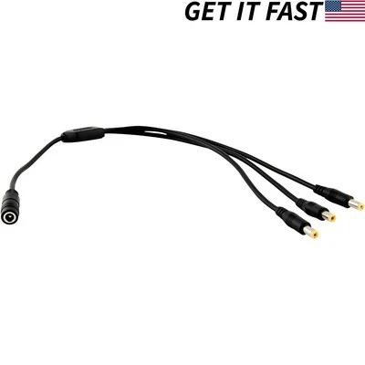 DC Power Splitter Cable Cord Adapter 1 Female to 3 Male CCTV Security Camera DVR - Image 1 of 2