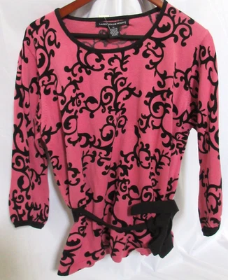 Larry Levine женщина коралл черный хлопок смесь 3/4 рукав подпоясанный свитер размер 1 X новый с Ярлыками - Изображение 1 из 4