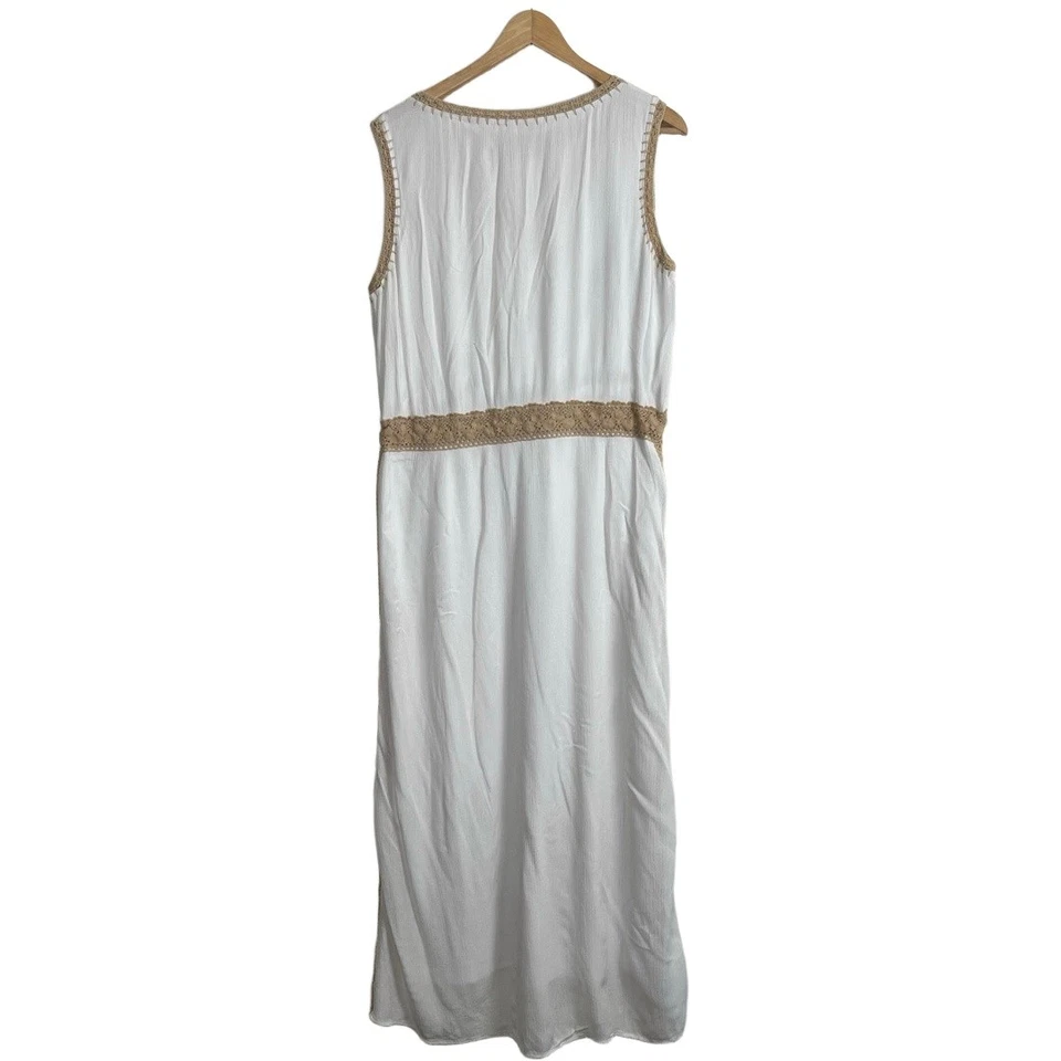 Vestido Chicos Feminino Grande Branco Praia Sem Mangas Crochê Maxi Boho Grego Romano - Imagem 1 de 4