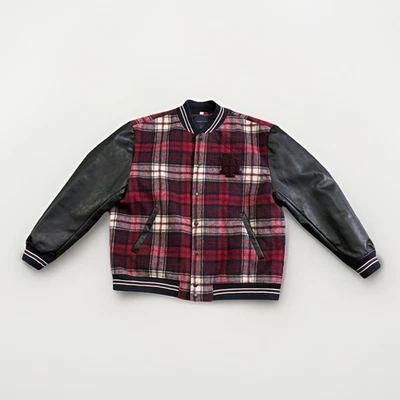 Tommy Hilfiger Varsity Jacket Men's Size XXL  Monogram Applique Tartan Red Black - Image 1 of 4