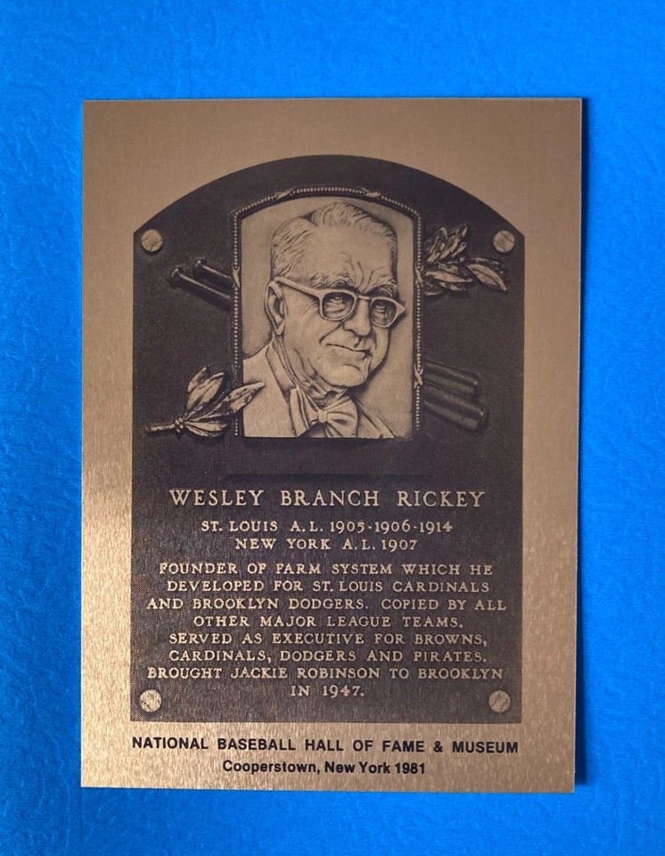 Branch Rickey Cardinals Dodgers Baseball Hall of Fame metallic plaque card - Image 1 of 1