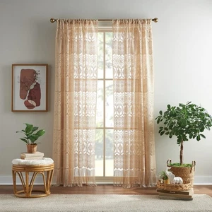 Boho Gardinen Transparent Gardinen Spitze Vintage Quaste Fransen Fenstervorhang Panel  - Bild 1 von 2