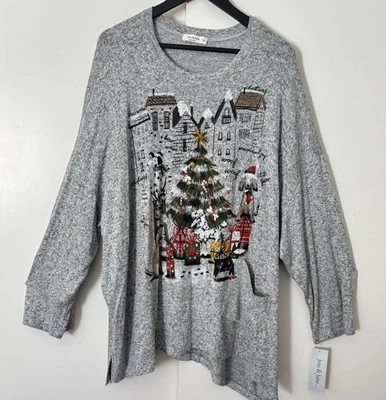 Jess And Jane Navidad Top 3X Mujer Gris Perros De Navidad 3/4 Slv NUEVO CON Etiquetas Foto 1 de 4