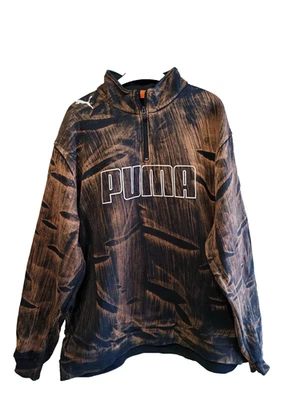 Suéter Puma XXL Pullover Polar Lavado Ácido Cuarto 1/4 Cremallera Jersey Negro Spellout Foto 1 de 4