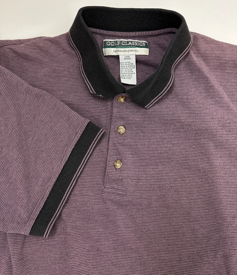 Munsingwear Golf Classics Polo Hombres L Ciruela Micro-Check Ligero Exterior Foto 1 de 4