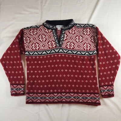 Vintage LLBean Sweater Pullover Womens Medium Red Nordic Wool Made USA BA45 90s - Image 1 of 4