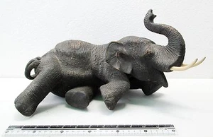 Realistic Golden Teak Wood Reclining Elephant Somsak Meewan - Picture 1 of 8