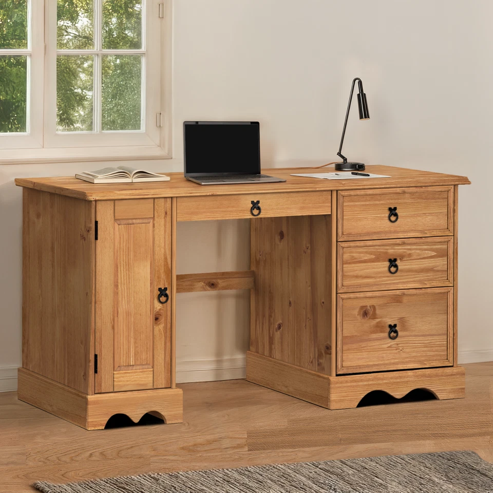 Corona Straight Computer Desk Office Solid Pine Discount by Mercers Furniture® - Image 1 of 4