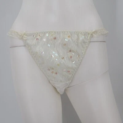 True Vintage Victoria's Secret Lace Bikini Panties Size Medium Sexy Rare Sequin - Image 1 of 4
