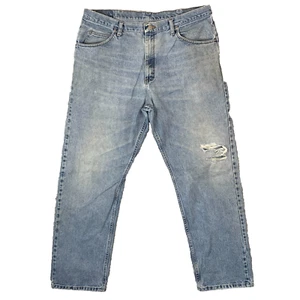 Wrangler Blue Distressed Denim Straight Leg Jeans Men's Measures Size W37 L30.5 - Picture 1 of 22