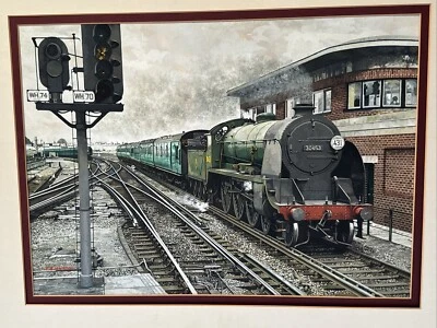 VINTAGE TRAIN PAINTING RAILROAD REALISTIC REALISM ILLUSTRATION ORIGINAL MARSHALL Foto 1 de 4