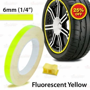 6mm 1/4" Zierstreifen Alufelgen AUFKLEBER Dekorstreifen FLUORESZIEREND GELB - Bild 1 von 11