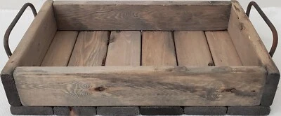 NEW Rustic Gray Wood Slat Tray w/Metal End Handles, Approx. 14.5" x 8.5" x 3" - Image 1 of 4