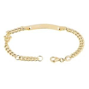 Italian 14k Yellow Gold Engravable Hamsa Cuban Baby Kids ID Bracelet 5.5" 2.7g - Picture 1 of 5