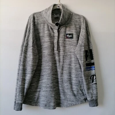 Sudadera Rosa Victoria's Secret Para Mujer Gris Hombro Caído Cuarto a Presión Talla M Foto 1 de 4