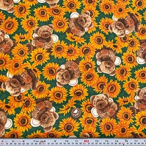 VTG The Boyds Bears Collection Sunflowers Cotton FLANNEL Fabric Remnant 12"x44" - Picture 1 of 2