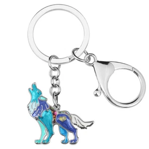 Enamel Alloy Floral Roaring Wolf Keychains Gifts Wild Animals Jewelry Bag Charms - Picture 1 of 11