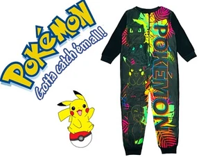 Boys Pokemon Black One Piece All In 1 1Onesie Fleece Pyjamas Age 3-10 Years - Picture 1 of 4