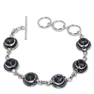 Mystic Topaz Gemstone Handmade 925 Sterling Silver Jewelry Bracelet Sz 7-8" - Picture 1 of 1