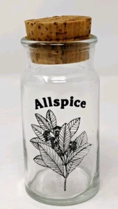 Vintage ALLSPICE Wheaton Glass Spice Jar Bottle With Cork Lid Top Botanical 70s - Picture 1 of 4