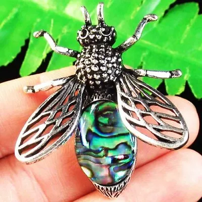 Broche de cuentas colgante de abeja de plata tibetana tallada con concha de abulón SH569 Foto 1 de 2