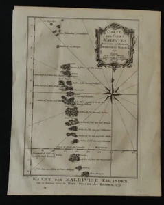 CARTE DES ISLES MALDIVES ISLANDS 1750 MAP ORIGINAL ENGRAVING - Picture 1 of 2